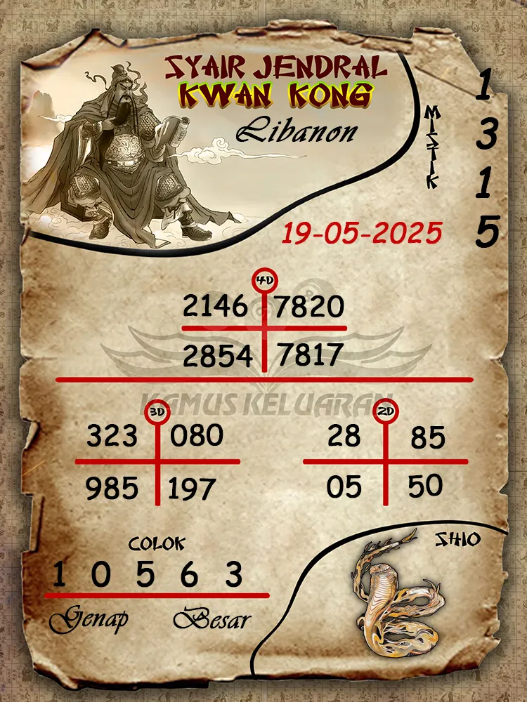 syair jendral kwan kong libanon 19 05 2025