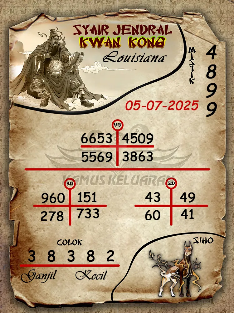 syair jendral kwan kong Louisiana 05 07 2025