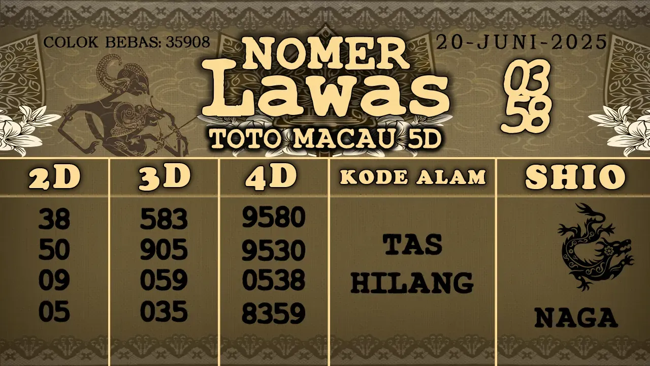 syair Nomer Lawas Toto Macau 5D 20 06 2025