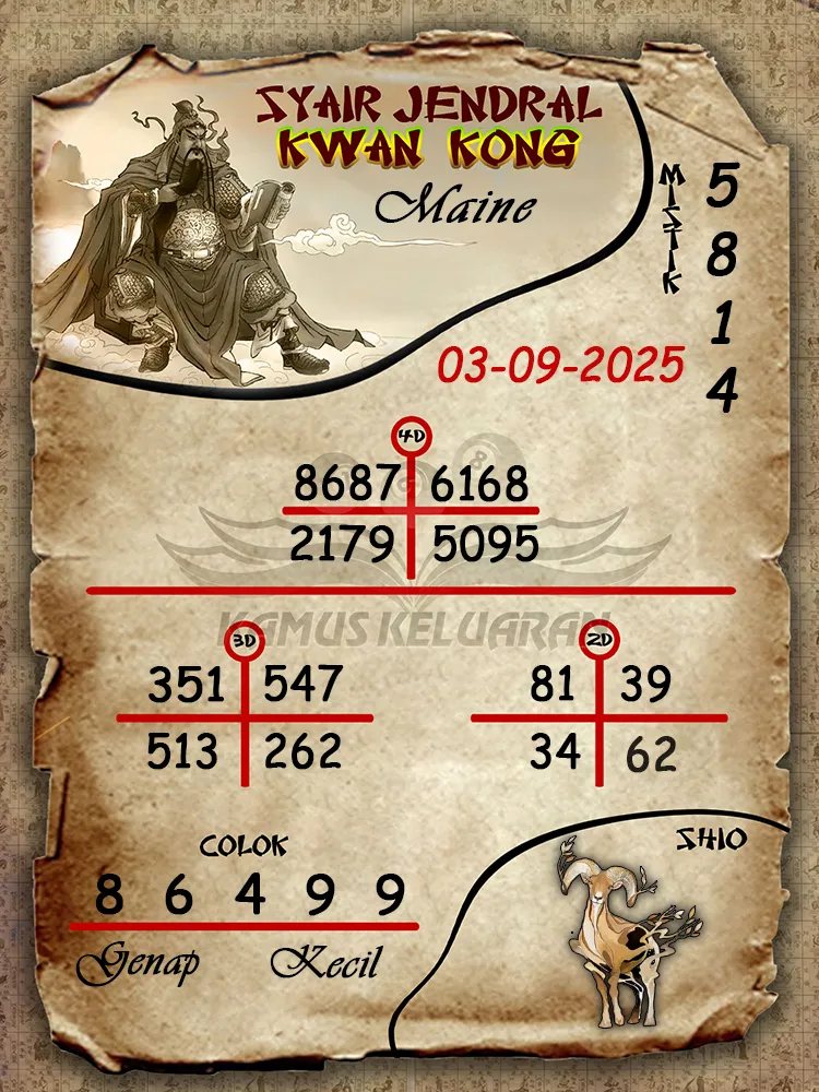 syair jendral kwan kong Maine 03 09 2025