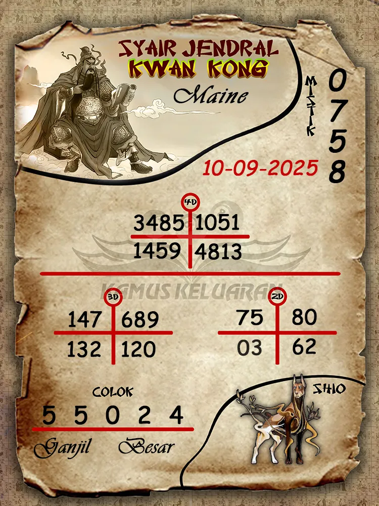 syair jendral kwan kong Maine 10 09 2025