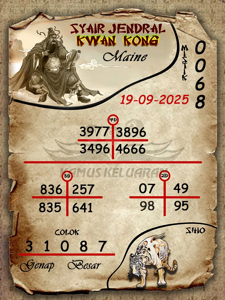 syair jendral kwan kong Maine 19 09 2025