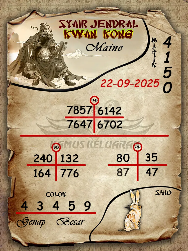 syair jendral kwan kong Maine 22 09 2025