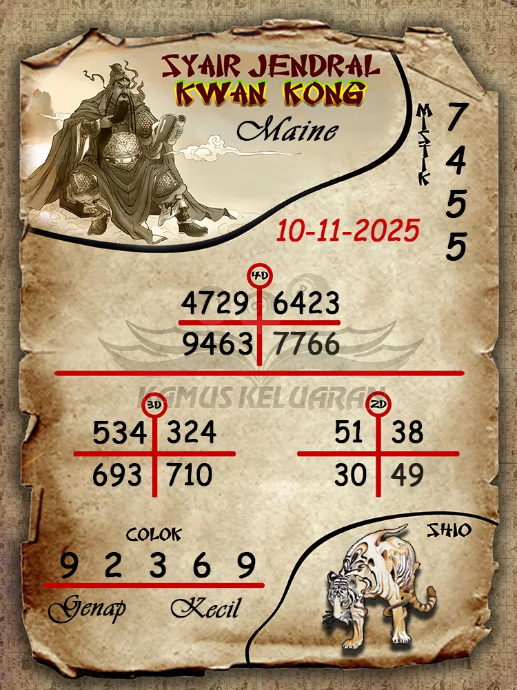 Syair Jendral Kwan Kong Maine 10 11 2025