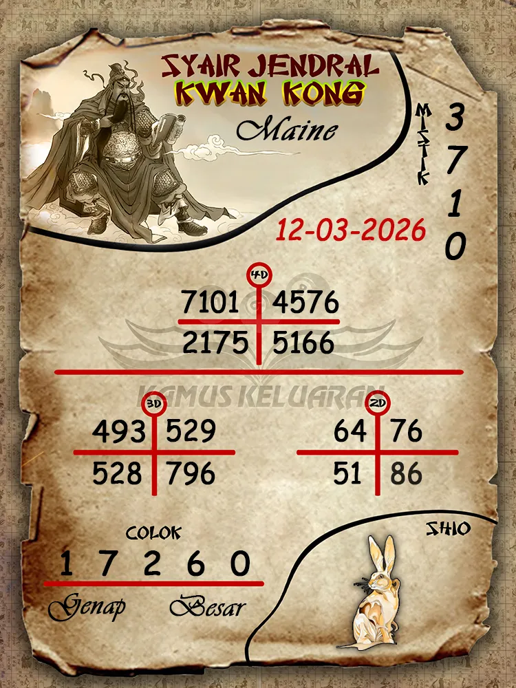 Syair Jendral Kwan Kong Maine 12 03 2026