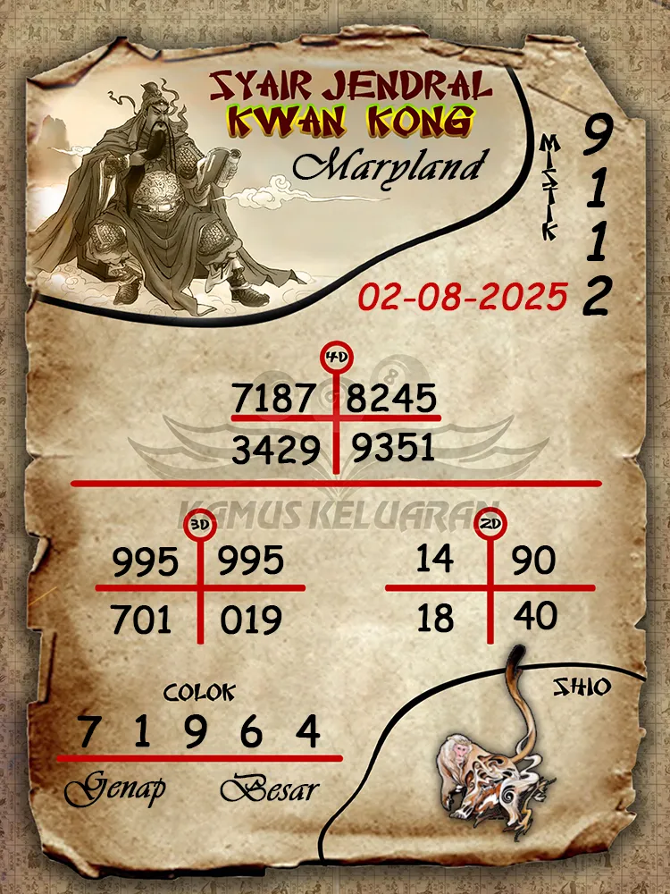 syair jendral kwan kong Maryland 02 08 2025