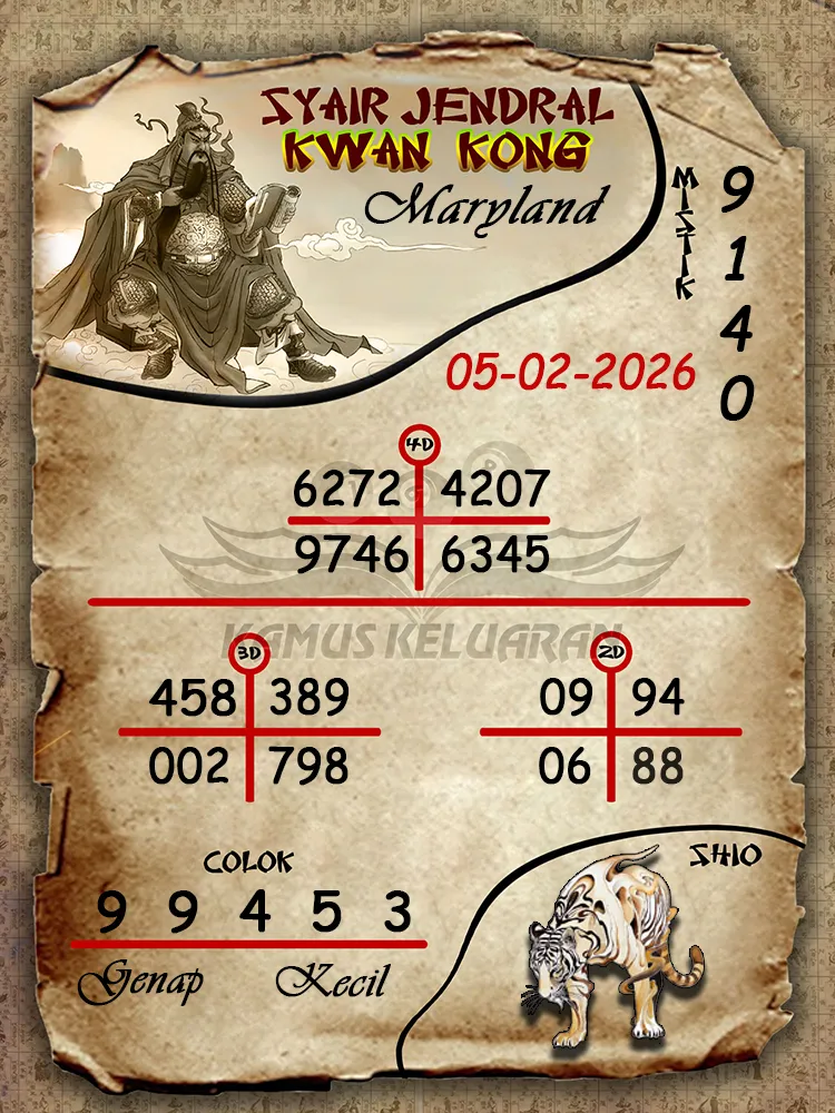 Syair Jendral Kwan Kong Maryland 05 02 2026