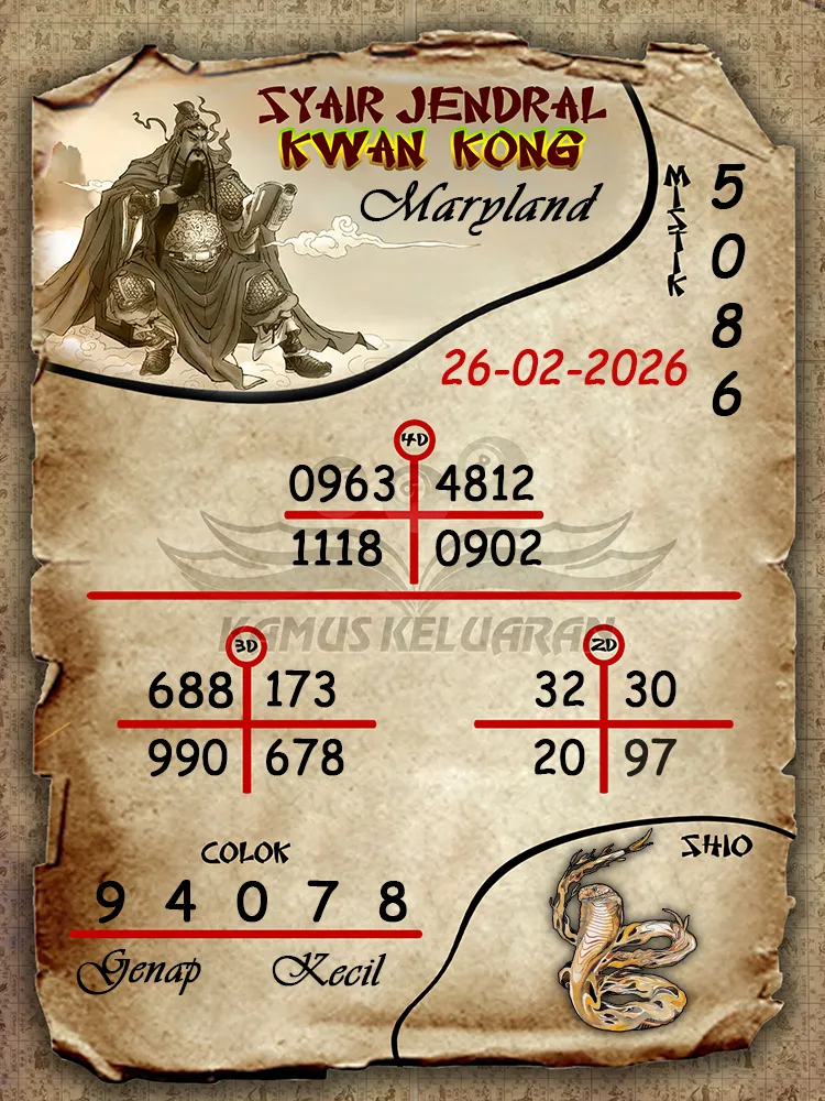 Syair Jendral Kwan Kong Maryland 26 02 2026