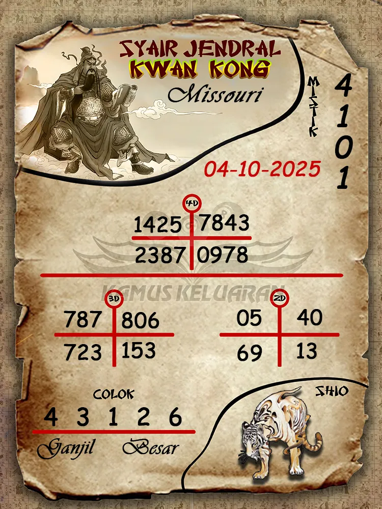 Syair jendral kwan kong Missouri 04 10 2025