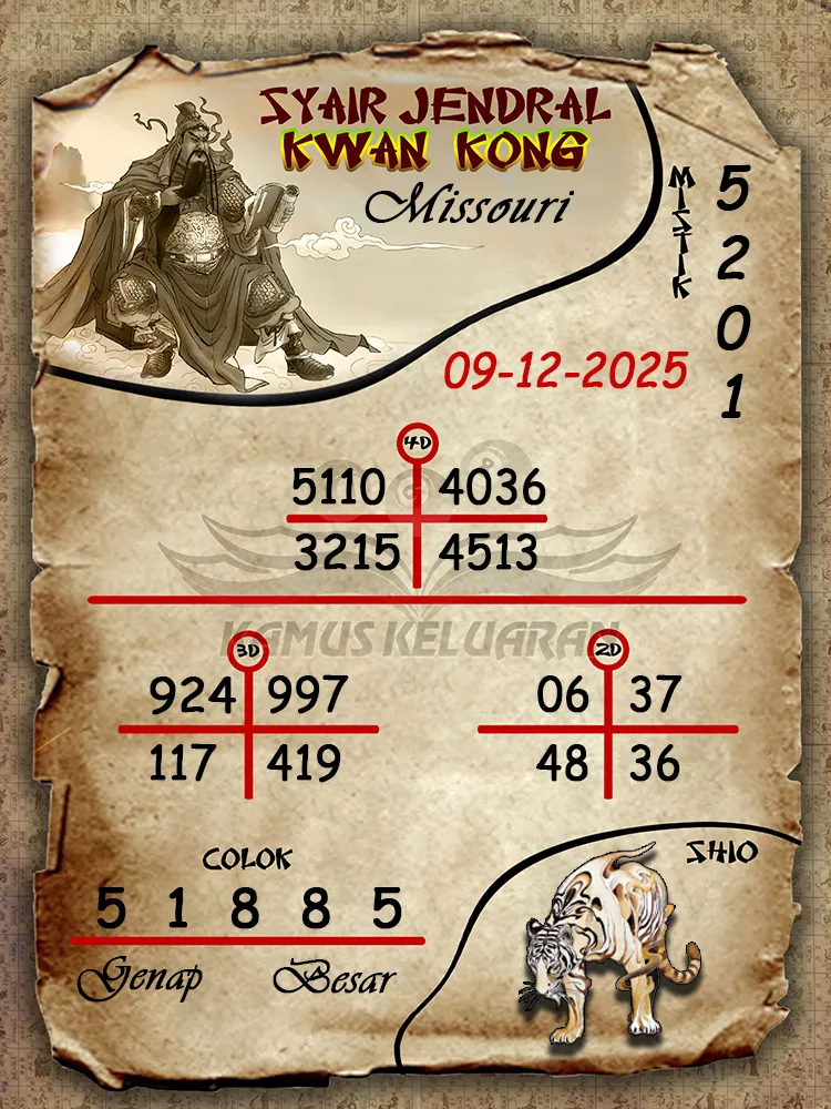 Syair Jendral Kwan Kong Missouri 09 12 2025