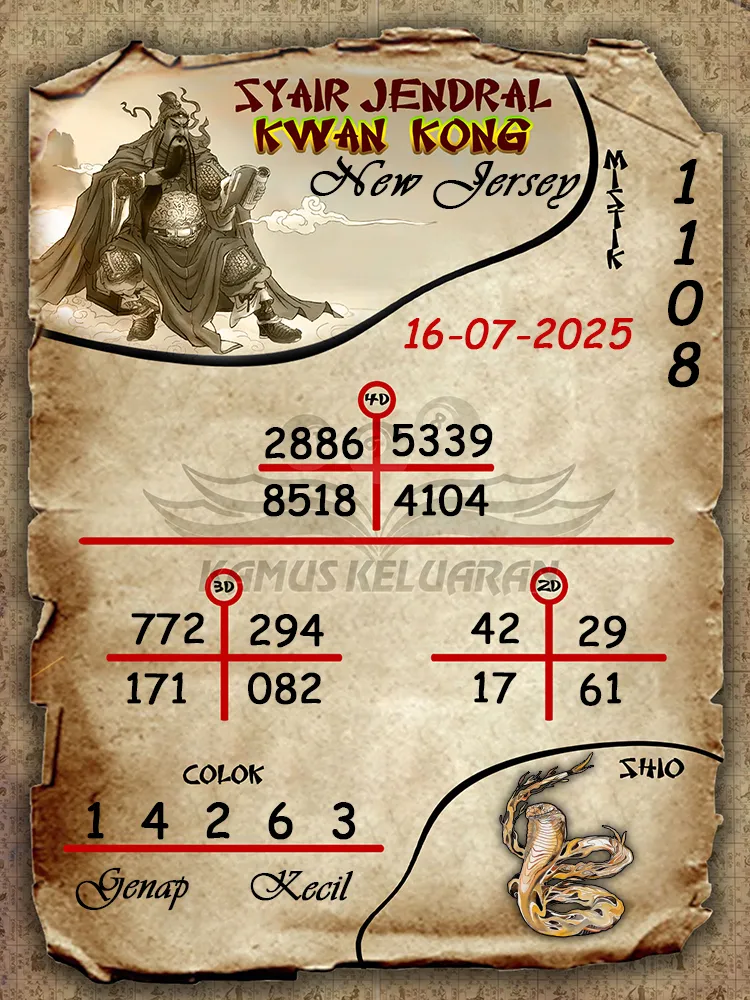 syair jendral kwan kong New Jersey 16 07 2025