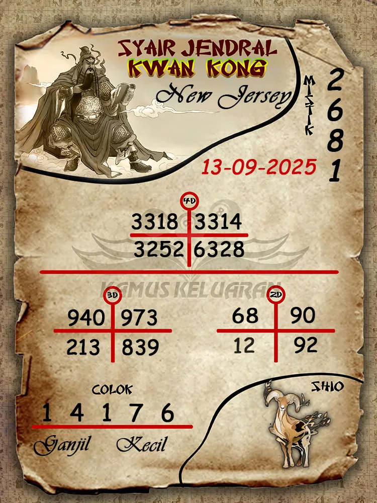 syair jendral kwan kong New Jersey 13 09 2025
