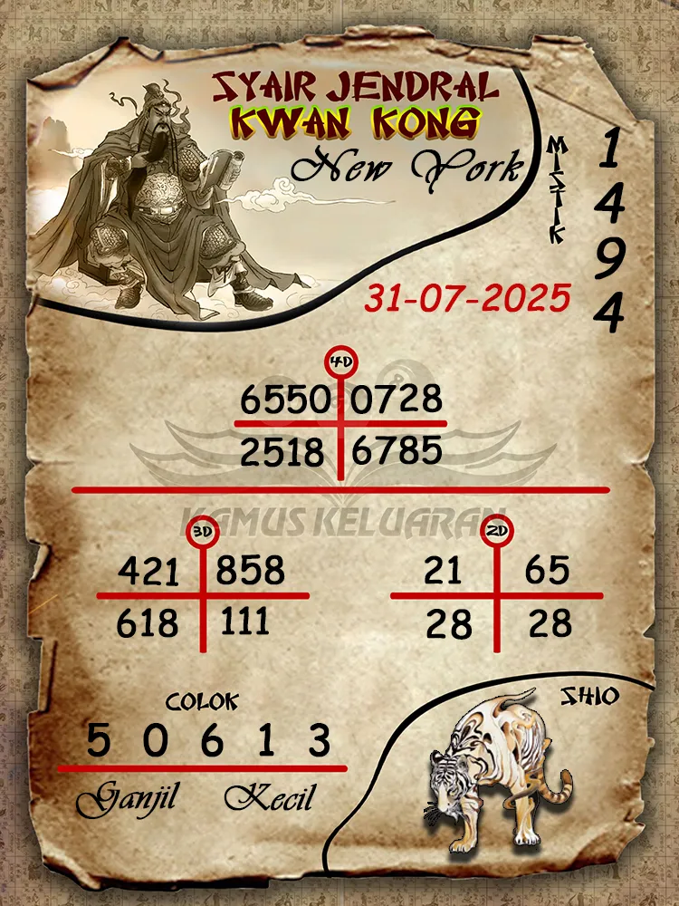 syair jendral kwan kong New York 31 07 2025