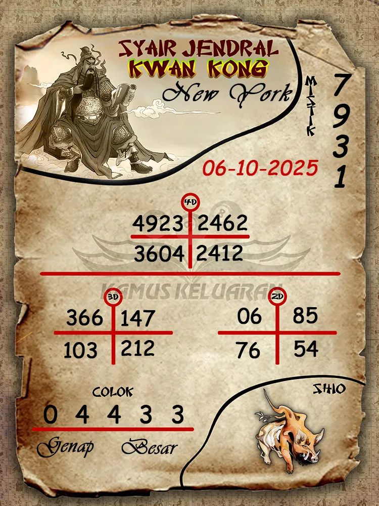 Syair jendral kwan kong New York 06 10 2025