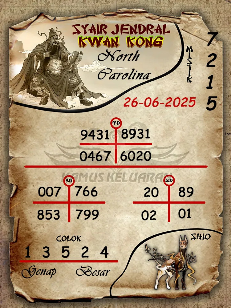 syair jendral kwan kong north carolina 26 06 2025