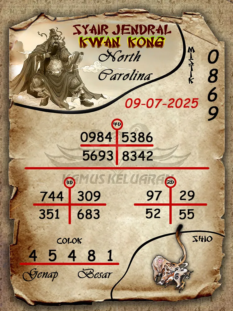 syair jendral kwan kong North Carolina 09 07 2025