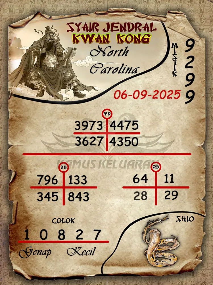 syair jendral kwan kong North Carolina 06 09 2025
