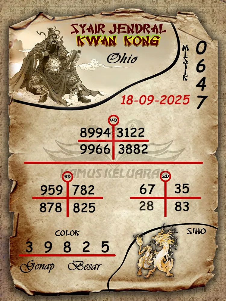 syair jendral kwan kong Ohio 18 09 2025