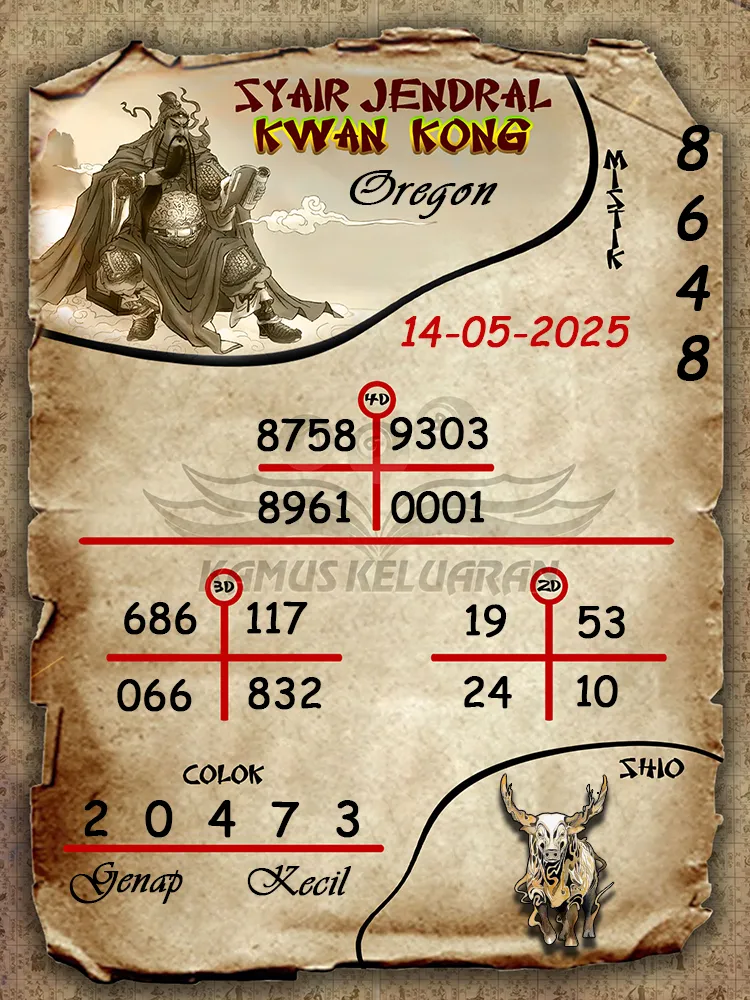 syair jendral kwan kong oregon 14 05 2025