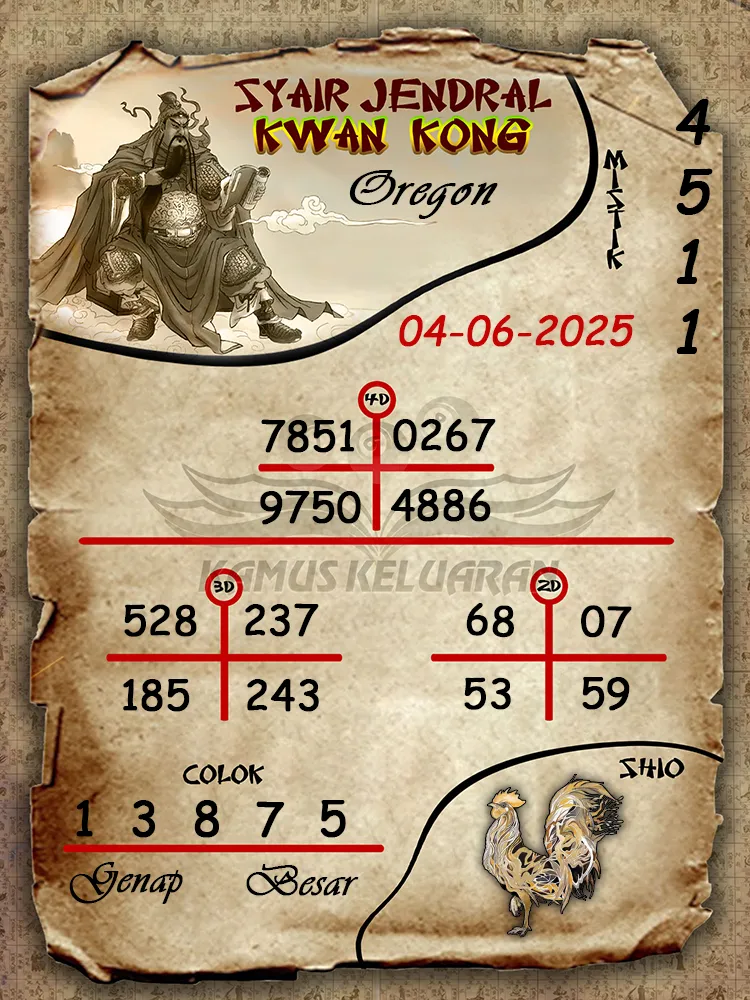 syair jendral kwan kong oregon 04 06 2025