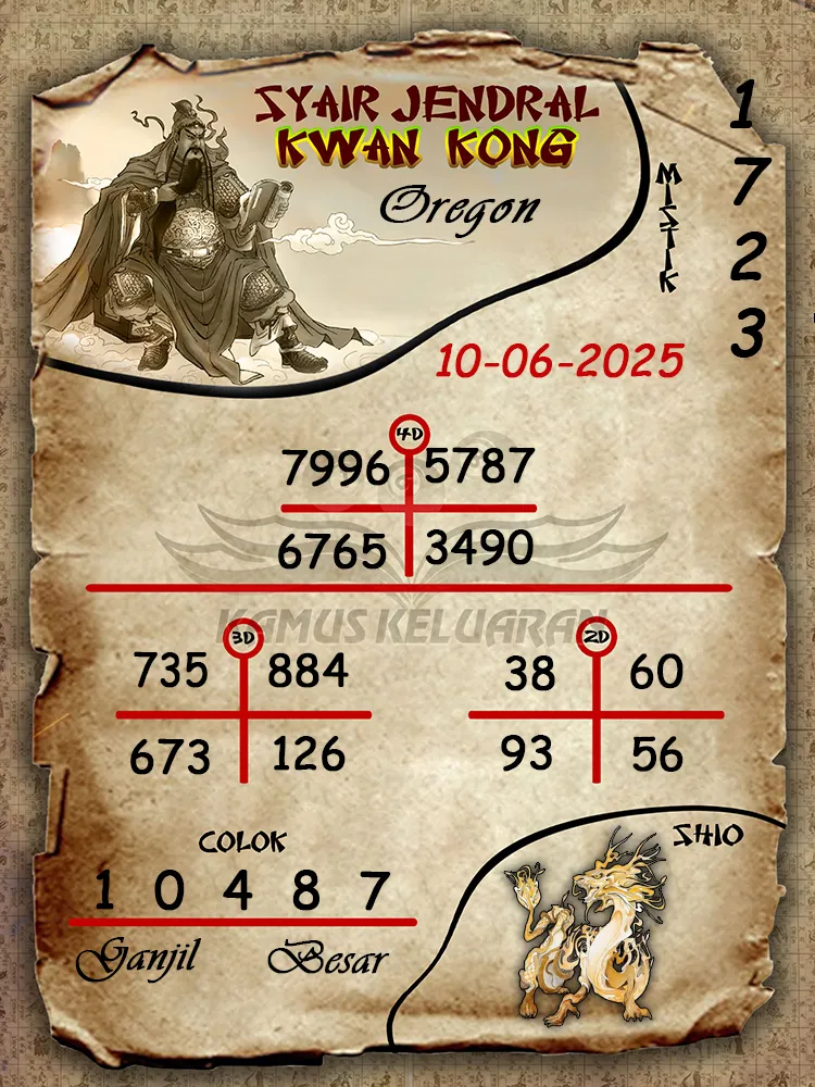 syair jendral kwan kong oregon 10 06 2025