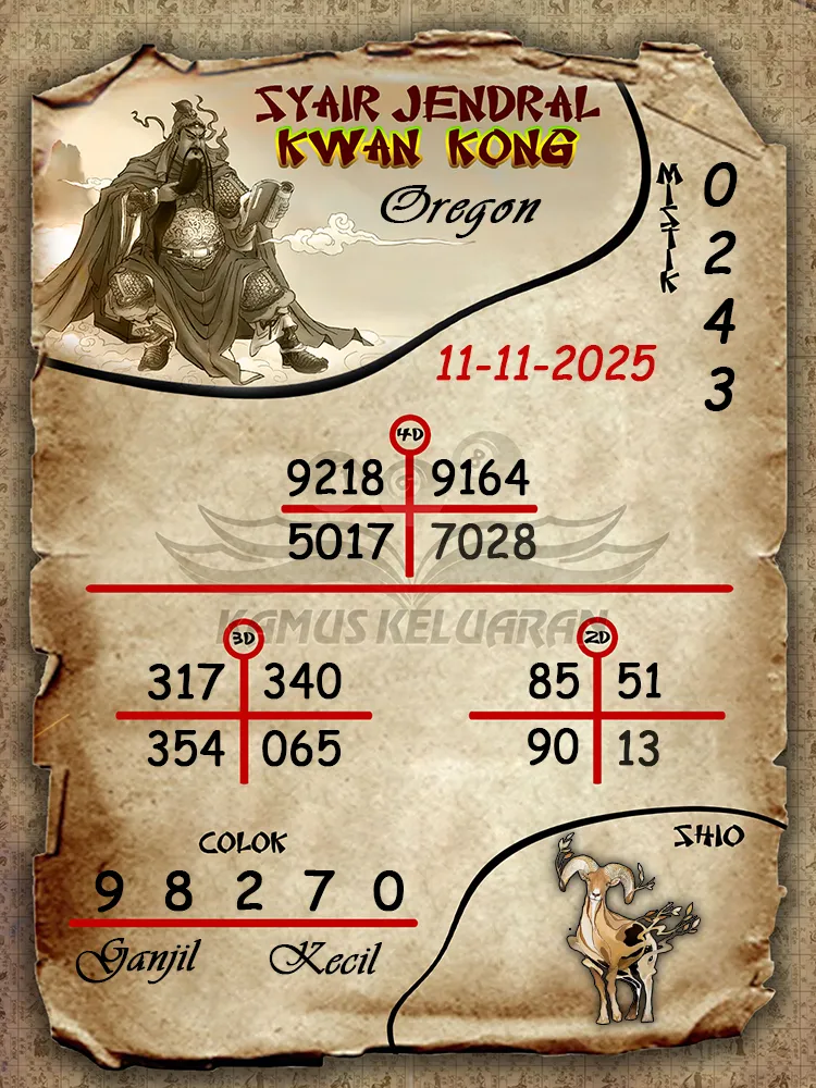 Syair Jendral Kwan Kong Oregon 11 11 2025