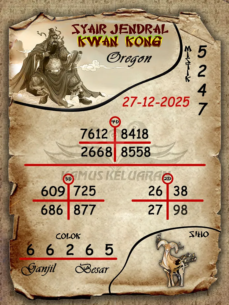 Syair Jendral Kwan Kong Oregon 27 12 2025