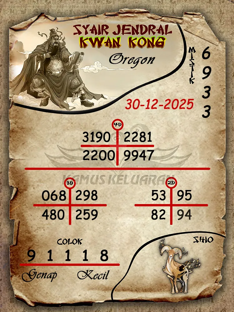 Syair Jendral Kwan Kong Oregon 30 12 2025