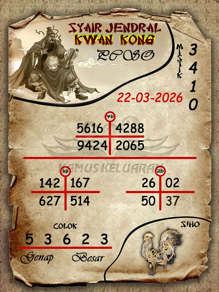 Syair Jendral Kwan Kong PCSO 22 03 2026
