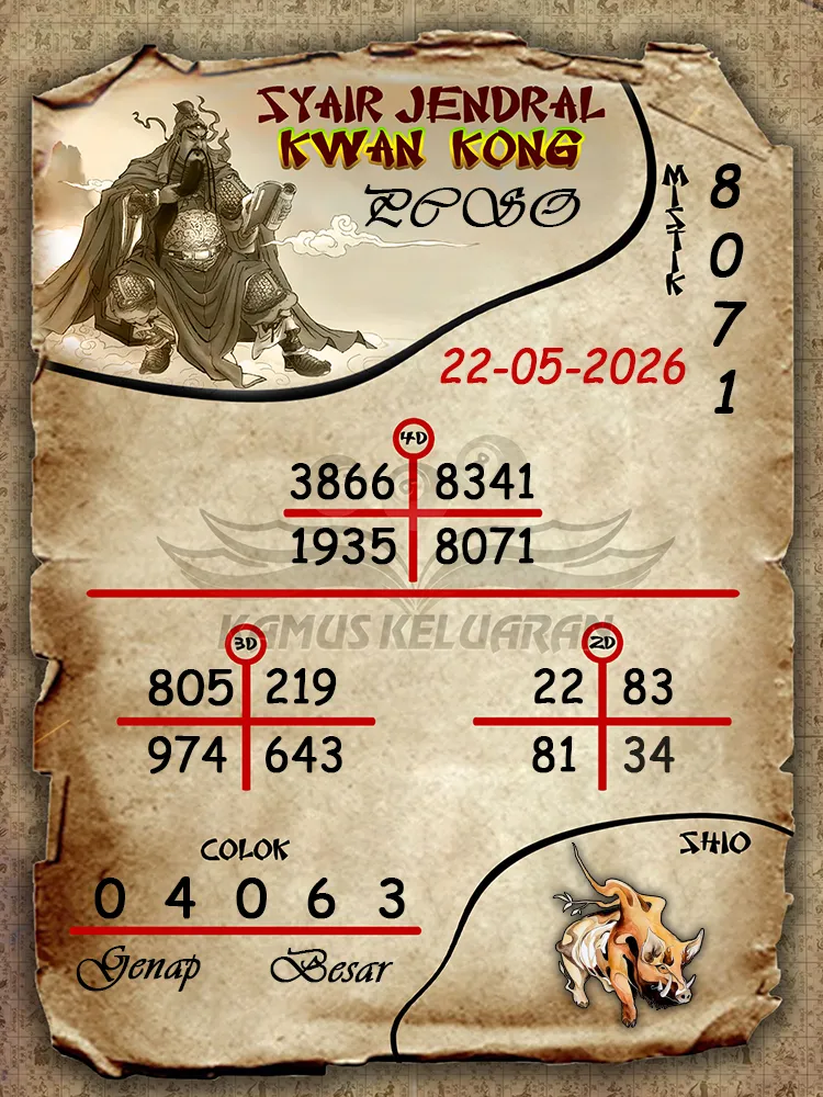 Syair Jendral Kwan Kong PCSO 22 05 2026