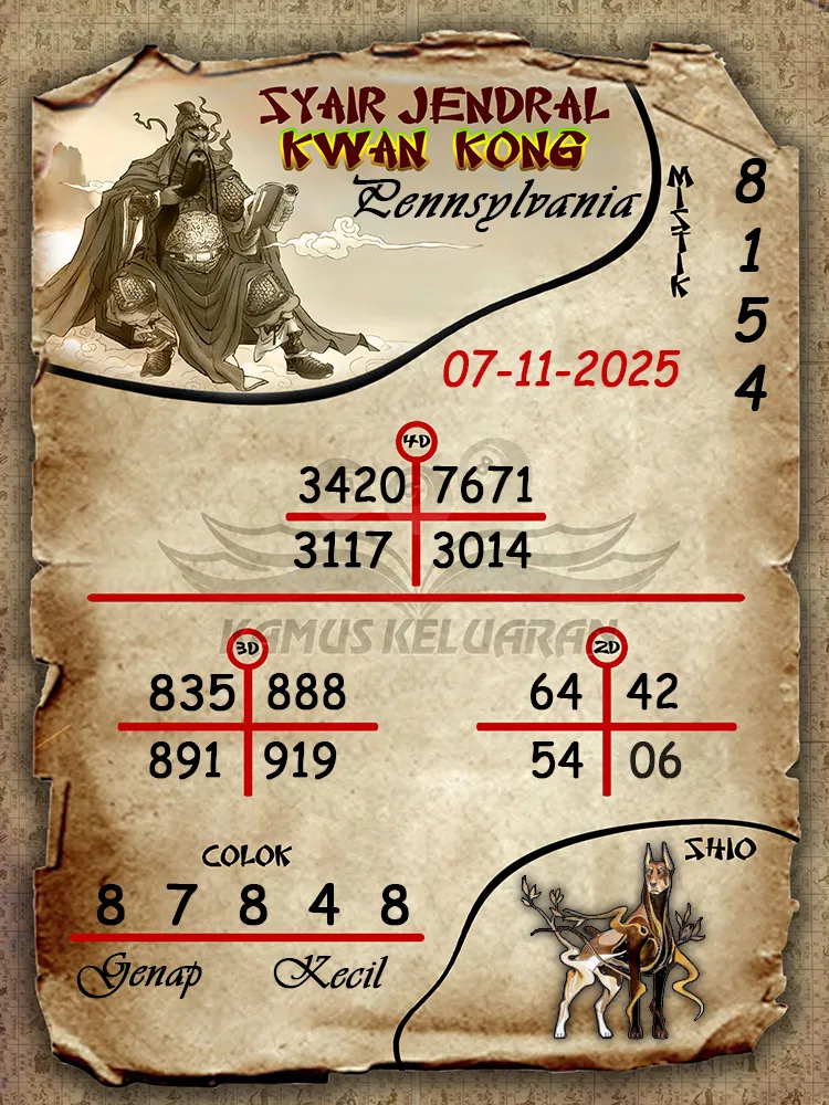 Syair Jendral Kwan Kong Pennsylvania 07 11 2025