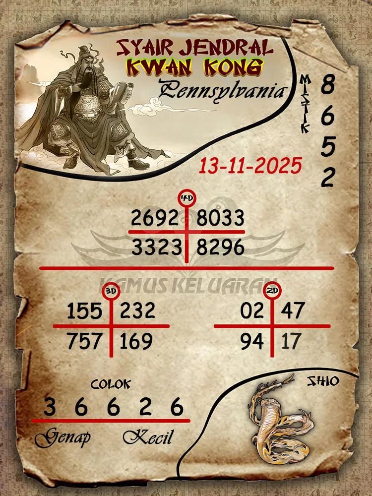 Syair Jendral Kwan Kong Pennsylvania 13 11 2025
