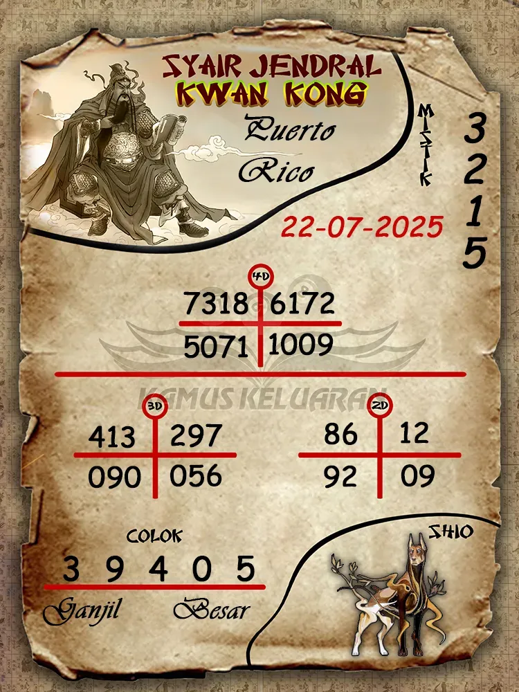 syair jendral kwan kong Puerto Rico 22 07 2025