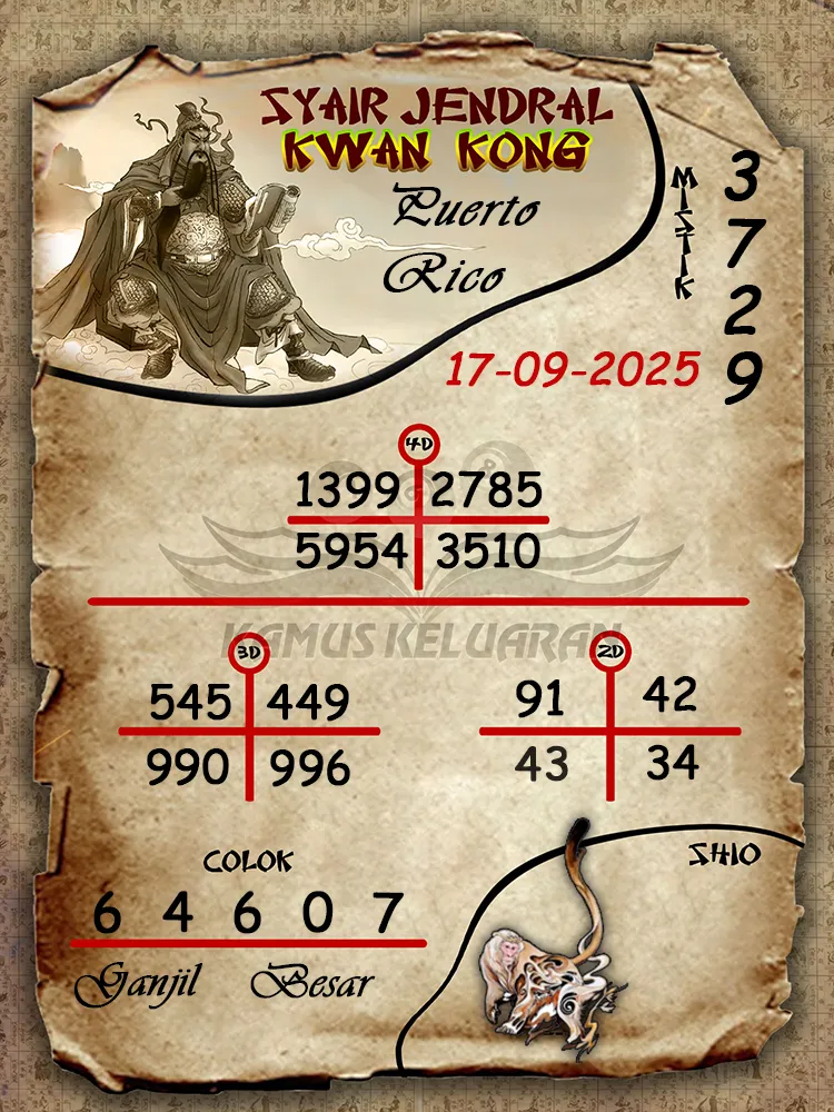syair jendral kwan kong Puerto Rico 17 09 2025
