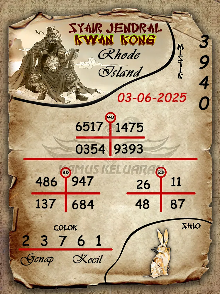 syair jendral kwan kong rhode island 03 06 2025