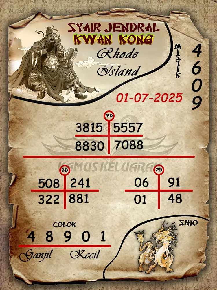 syair jendral kwan kong Rhode Island 01 07 2025