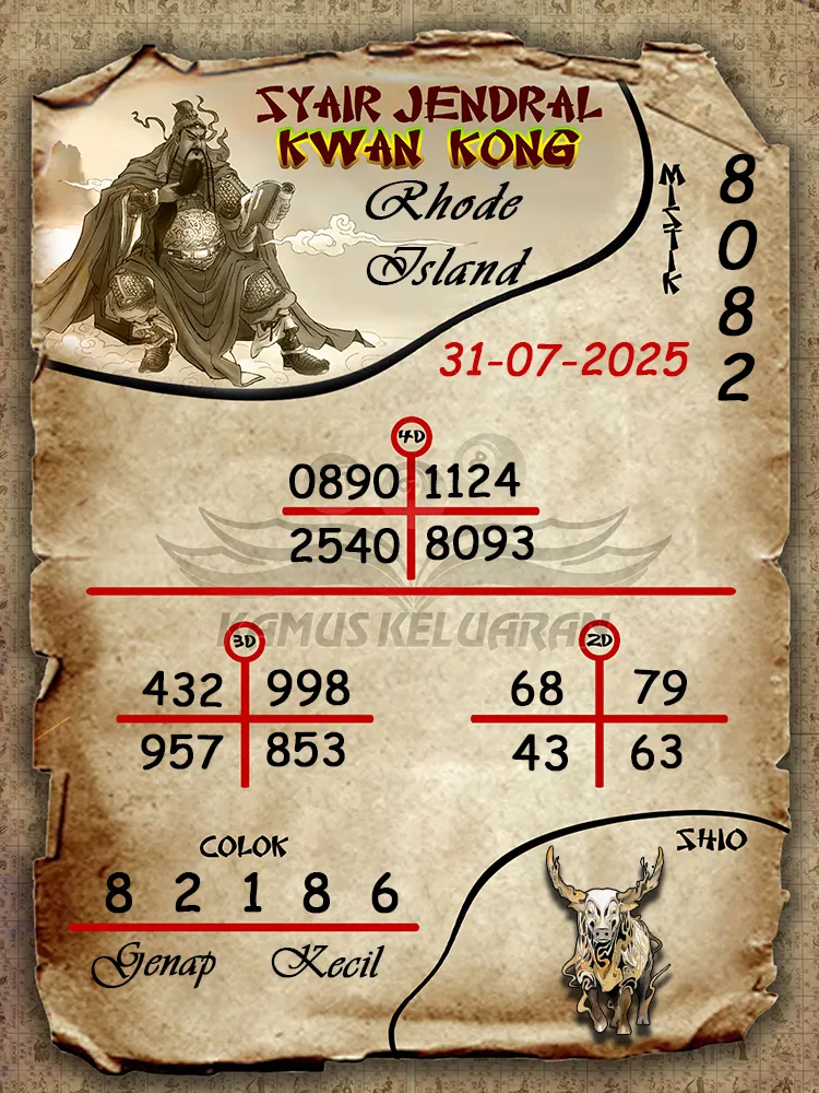syair jendral kwan kong Rhode Island 31 07 2025