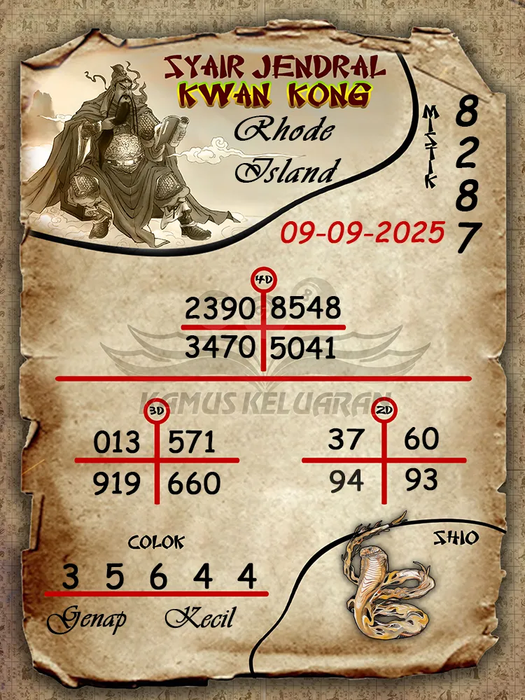 syair jendral kwan kong Rhode Island 09 09 2025