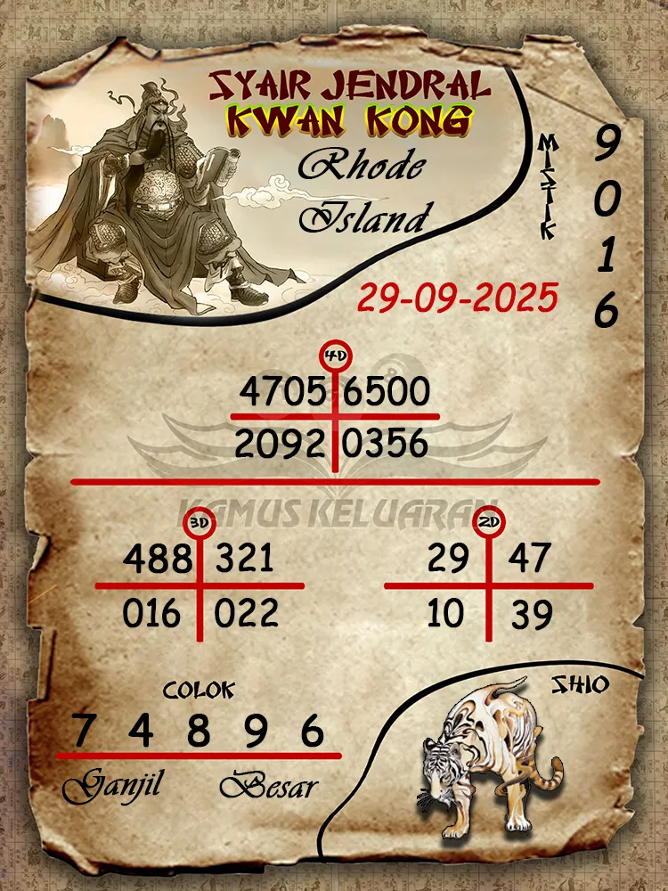 Syair jendral kwan kong Rhode Island 29 09 2025