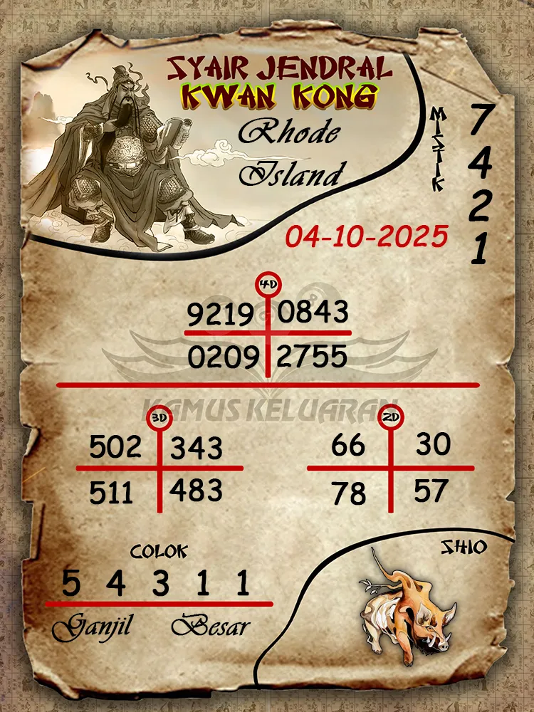 Syair jendral kwan kong Rhode Island 04 10 2025