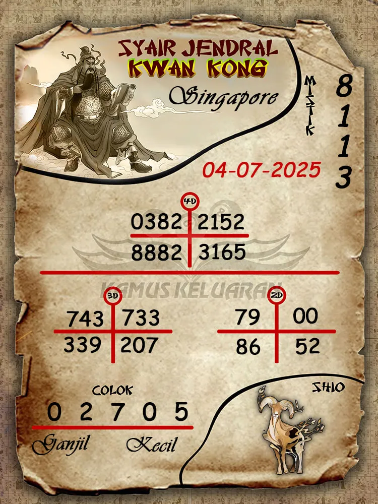 syair jendral kwan kong Singapore 04 07 2025