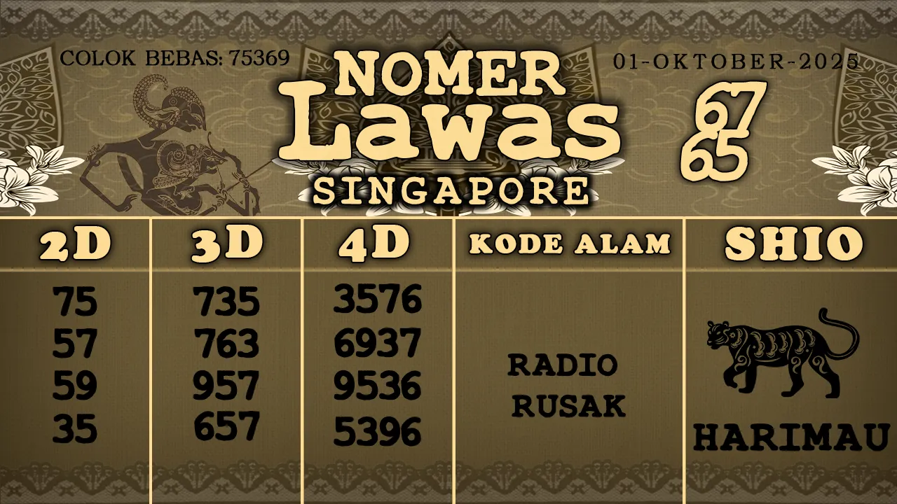 syair Nomer Lawas Singapore 01 10 2025