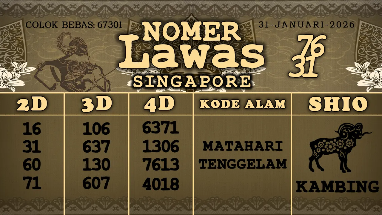 syair Nomer Lawas Singapore 31 01 2026