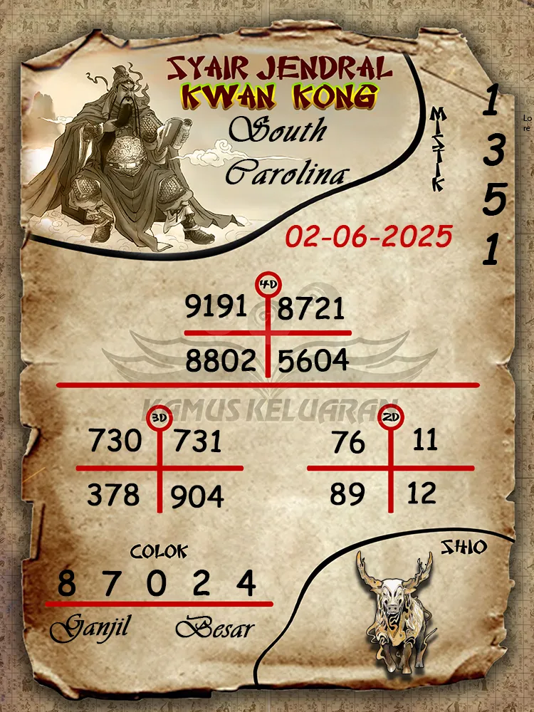 syair jendral kwan kong south carolina 02 06 2025