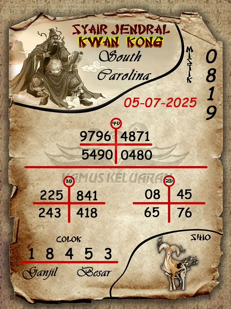 syair jendral kwan kong South Carolina 05 07 2025