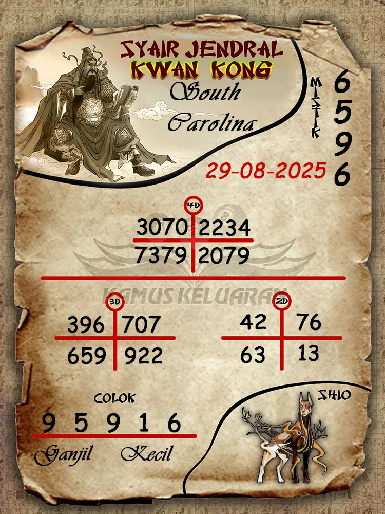 syair jendral kwan kong South Carolina 29 08 2025