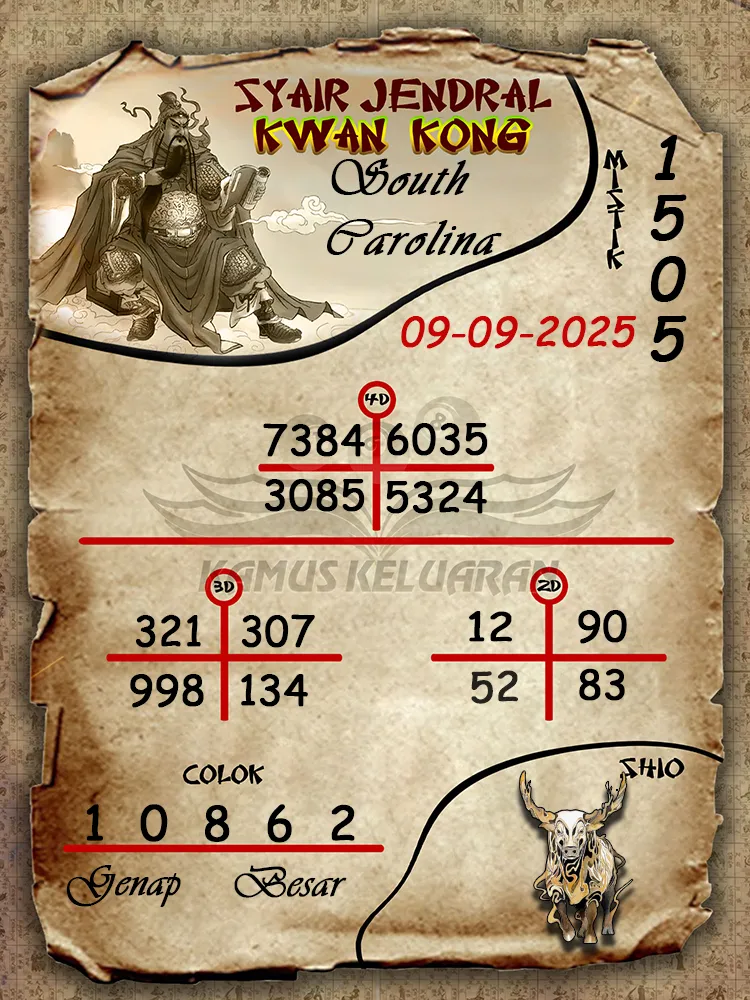 syair jendral kwan kong South Carolina 09 09 2025