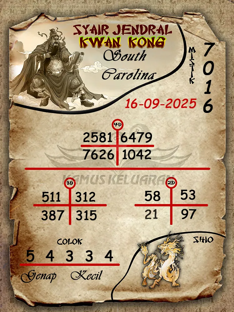 syair jendral kwan kong South Carolina 16 09 2025