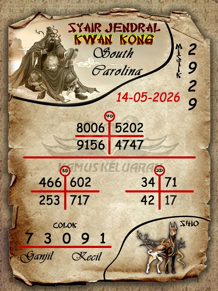 Syair Jendral Kwan Kong South Carolina 14 05 2026