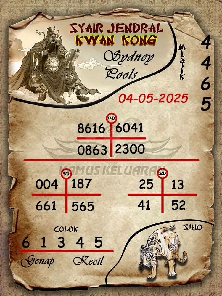 syair jendral kwan kong sydney pools 04 05 2025